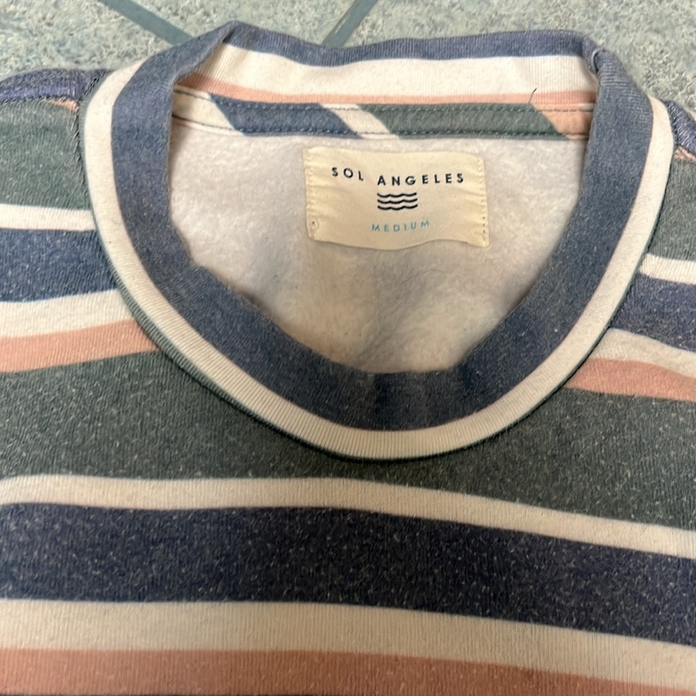 Sol Angeles Womens Cottage Stripe Drop Crew In Blue - Picture 3 of 5